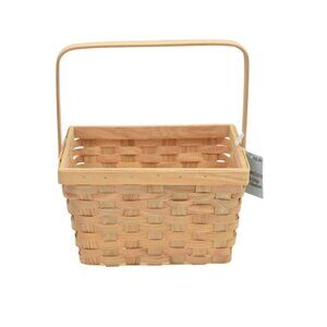 Small Chip Wood Basket With Handle Natural Woven Finish Rectagular